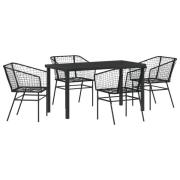 vidaXL 5 Delars Trädgårdsmatmöbel Set Svart Poly Rattan