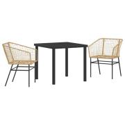 vidaXL 3-delad trädgårdsdining-set Brun poly-rotan