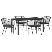vidaXL 5-delars utemöbelset med kuddar svart poly rattan
