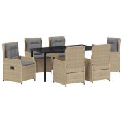 vidaXL 7-delat Trädgårdsmöbelset Beige Poly Rattan, vidaXL Trädgårdsbo...