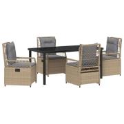 vidaXL 5 Delar Trädgårds Matrums Set Beige Poly Rattan