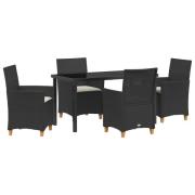 vidaXL 5-delars trädgårdsset med kuddar svart poly rattan