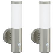 vidaXL Utomhus vägglampa med sensor 2 st Silver rostfritt stål IP44