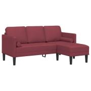 vidaXL 3-sits L-formad soffa vinröd 160 cm tyg