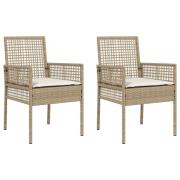 vidaXL Trädgårdsstolar 2 st med kuddar Beige Poly Rattan