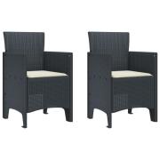 vidaXL Trädgårdstolar med Kuddar 2 st Anthracite Poly Rattan