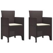 vidaXL Trädgårdsstolar med kuddar 2 st Brun Poly Rattan