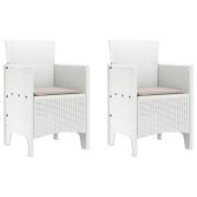 vidaXL Trädgårdsstolar med Kuddar 2 st Vit Poly Rattan