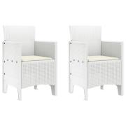 vidaXL Trädgårdsstolar med Kuddar 2 st Vita Poly Rattan