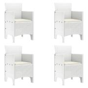 vidaXL trädgårdsstolar med kuddar 4 st Vit Poly Rattan