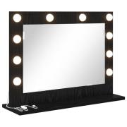 vidaXL Vanity Spegel med LED-ljus Svart Ek 60x45x18 cm