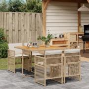 vidaXL Matgrupp för trädgården med dynor 5 delar beige konstrotting