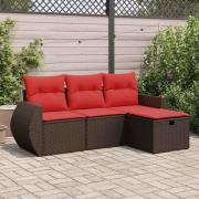 vidaXL Loungegrupp för trädgården med dynor 4 delar konstrotting brun