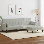 vidaXL Bäddsoffa 2-sits med fotpall ljusgrå sammet