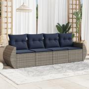 vidaXL Soffgrupp för trädgården med dynor 4 delar grå konstrotting