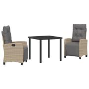 vidaXL 3 Delars Trädgårds Matset Beige Poly Rattan