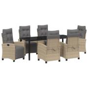 vidaXL 7-delad Trädgårds Matbord Set Beige Poly Rattan