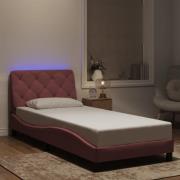 vidaXL Sängram med LED-belysning rosa 90x200 cm sammet