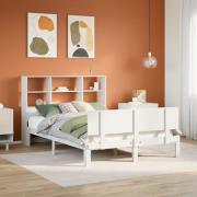 vidaXL Säng med bokhylla utan madrass vit 140x190cm massiv furu