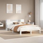 vidaXL Säng med bokhylla utan madrass vit 120x190 cm massiv furu