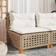 vidaXL Soffa utan armstöd för trädgården med dynor beige konstrotting
