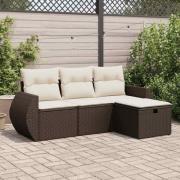 vidaXL Loungegrupp för trädgården med dynor 4 delar konstrotting brun