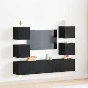 vidaXL 6-delad TV Byrå Set Svart Ek Konstruerat Trä, vidaXL TV Vägg By...