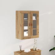 vidaXL Väggmonterat skåp med glasdörrar artisan ek 69,5x34x90 cm