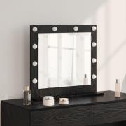 vidaXL Sminkspegel med LED-lampor Svart Ek 60x55x18 cm