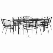 vidaXL Matgrupp för trädgården 7 delar svart polyrotting glas