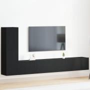 vidaXL 3-delat TV-bänkset väggmonterad svart ek konstruerat trä