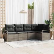 vidaXL 5-delad Trädgårdsoffa med Kuddar Grå Poly Rattan, vidaXL 2-sits...