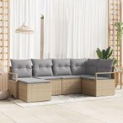 vidaXL 6-delat trädgårdsoffaset med kuddar beige poly rotting, vidaXL ...