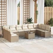 vidaXL 11-delade Trädgårdsoffset med Kuddar Brun Poly Rattan, vidaXL 2...