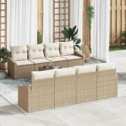 vidaXL 9 Delars Trädgårdsoffset Med Kuddar Beige Poly Rattan
