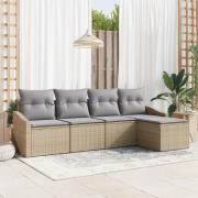 vidaXL 5 Delar Trädgårdsoffaset med Kuddar Beige Poly Rattan