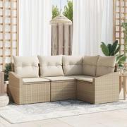 vidaXL 4-delat trädgårdsoff-set med kuddar beige poly rotting