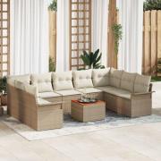 vidaXL 10-delat trädgårdsoff-set med kuddar beige poly rattan akacia