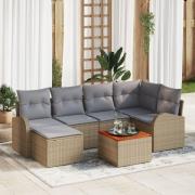 vidaXL 7-delat trädgårdsoffaset med kuddar beige Poly Rattan Akaciabor...