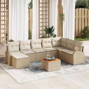 vidaXL 9-delad Trädgårdssoffa med Kuddar Beige Poly Rattan Akacia