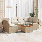 vidaXL 7-delad trädgårdsoffasett med kuddar beige poly rotting akacia,...