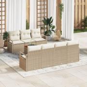 vidaXL 8-delad trädgårdssoffgrupp med kuddar beige poly rattan akacia,...