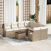 vidaXL 9-delars trädgårdsoffset med kuddar beige poly rattan akacia, v...