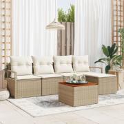 vidaXL 6-delat trädgårdsoffaset med kuddar beige poly rattan akacia, v...