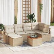 vidaXL 7 Delars Trädgårdsoffa Set med Kuddar Beige Poly Rattan Akacia,...