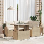 vidaXL 5-delat trädgårdsoffasett med kuddar Beige Poly Rattan