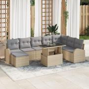 vidaXL 9-delad Trädgårdssoffgrupp med Kuddar Beige Poly Rattan
