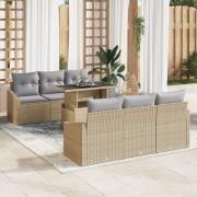 vidaXL 7-delars Trädgårdsoffset med kuddar Beige Poly Rattan