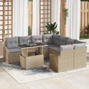 vidaXL 9-delars trädgårdsoff-set med kuddar Beige Poly Rattan