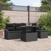 vidaXL 6 Delar Trädgårdsofa Set Med Kuddar Svart Poly Rattan